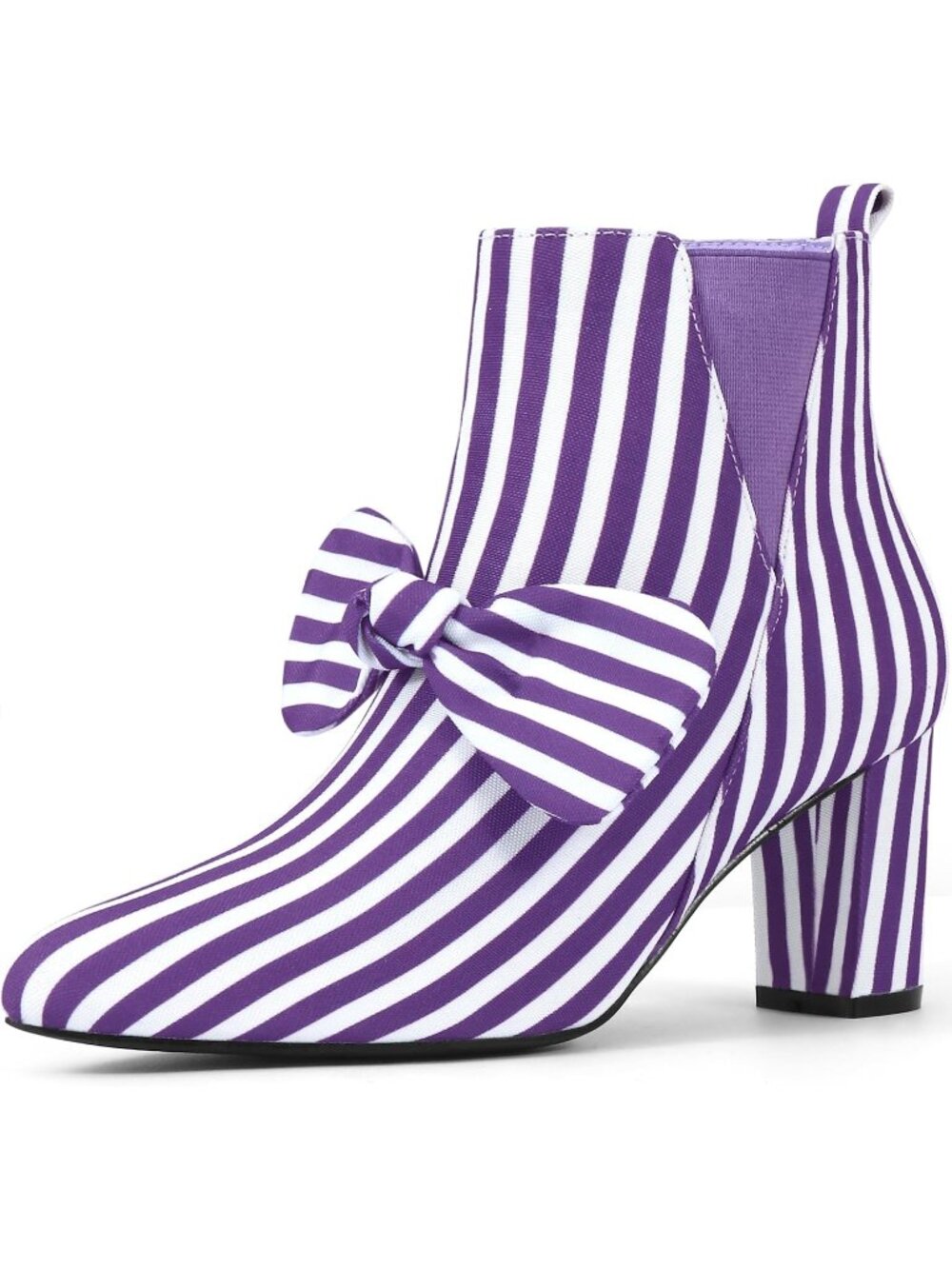 Women's Purple Comfortable Pointed Toe Zip Striped Chunky Heels Dess Ankle Boots